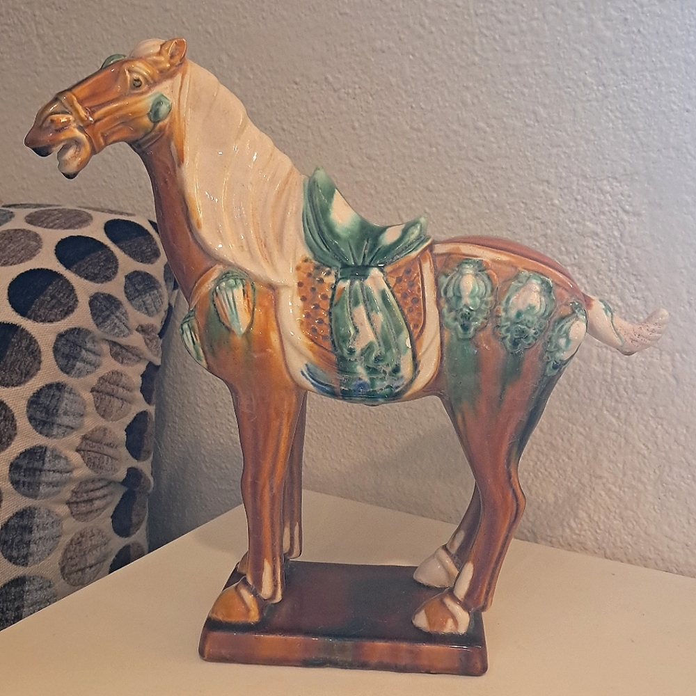 Antique Large Chinese Tang Dynasty Style Ceramic Horse with Multi Color Glaze